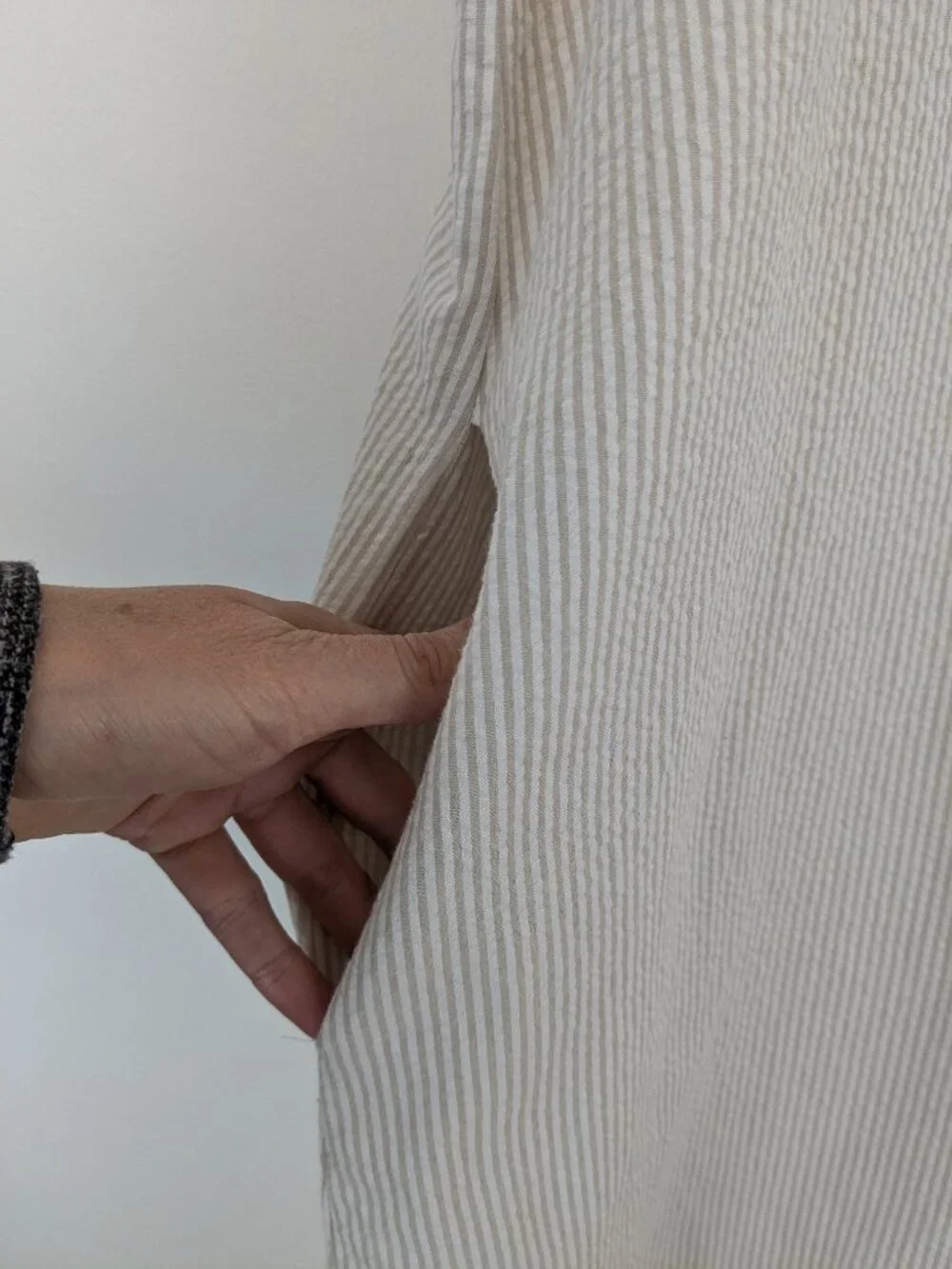 Sotela Shift Dress Beige Tan & White Vertical Stripe - Picture 5 of 8